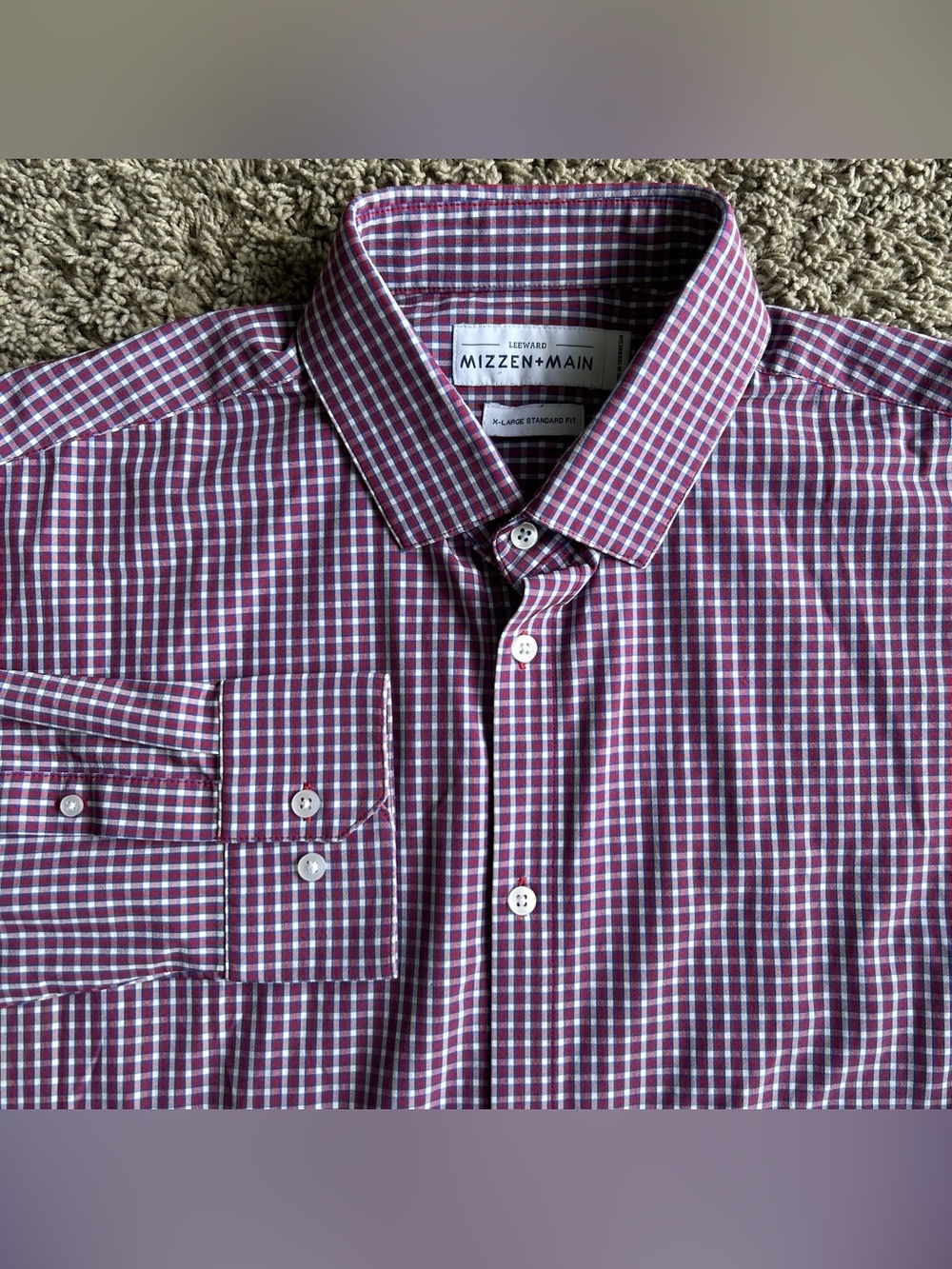 Mizzen Main Mens XL Red Plaid Standard Fit 4 Way Stretch Performance Dress Shirt